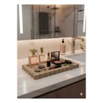 FARALYAHOME Doğal Traverten Mermer Tepsi, Banyo Düzenleyici, Sunum Tabağı Kenar Detaylı