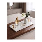FARALYAHOME Lüks Doğal Mermer Sunum Tepsisi - Gold Detaylı Pleksi Kulplu Söz, Nişan ve Kahve Tepsisi 30x15 cm