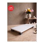 FARALYAHOME Modern Beyaz Mermer ve Antrasit Ayaklı Yükseltilmiş Sunumluk (30x15CM)- Dekoratif Sunum Tepsi & Peynir Tabağı