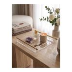 FARALYAHOME Şeffaf Pleksi Lüks Sunum Tepsisi (25x22 CM)- Boru Mat Gold Kulplu Söz ve Nişan Tepsisi - Dekoratif Düzenleyici Tepsi