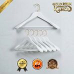 Faravis Atelier 5'li Lüks Ahşap Askı Seti Beyaz Gold Amerikan Kancalı Kalın Omuzlu Ceket Takım Gömlek ve Pantolon Askısı - Beyaz - Gold