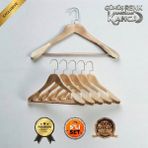 Faravis Atelier 5'li Lüks Ahşap Askı Seti Naturel Gümüş Amerikan Kancalı Kalın Omuzlu Ceket Takım Gömlek ve Pantolon Askısı - Natürel - Gümüş