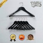 Faravis Atelier 5'li Lüks Ahşap Askı Seti Siyah Gümüş Amerikan Kancalı Kalın Omuzlu Ceket Takım Gömlek ve Pantolon Askısı - Siyah - Gümüş