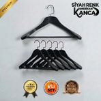 Faravis Atelier 5'li Lüks Ahşap Askı Seti Siyah Siyah Amerikan Kancalı Kalın Omuzlu Ceket Takım Gömlek ve Pantolon Askısı - Siyah - Siyah