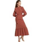 Farbalalı Katlı Elbise KAY.VV-A23-93005 - Kiremit - 46