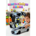 Farbu Oyuncak 2'si 1 Arada Robota Dönüşen Spor Araba - Gri Yarış Arabası Otomatik Dönüşüm Özellikli Oyuncak Robot - 15 cm