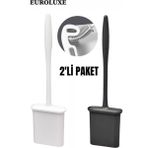 Farchel 2'li Siyah- Beyaz Renk Silikon Tuvalet Fırçası Set Bükülebilir Pratik Silikon Fırça Wc Klozet Fırçası