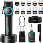 farissu 212 Vgr 001 Profesyonel Berberler Için Karbon Çelik Bıçak Saç Kesme Makinesi 9000RPM, LED Ekran - Siyah