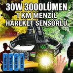 Farissu Yedek Pilli 30W Sensörlü Kafa Lambası - Dijital Şarj Göstergeli, 3000 Lümen, Type-C Şarjlı Su Geçirmez