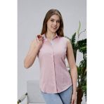FARQIN Pastel Pembe Pamuk Polyester Kumaş Detaylı Sıfır Kol Slim Fit Kadın Gömlek