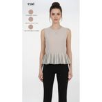 FARREN Kadın Bej Pileli Peplum Bluz – Grace Fit | Yumuşak Dokulu | Şık Dökümlü Form