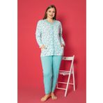 Farya Home Büyük Beden Pamuklu Cepli Çiçekli Önden Düğmeli Pijama Takımı
