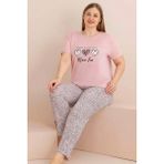 Farya Home Büyük Beden Pamuklu Desenli Anne Kalıp Kısa Kollu Pijama Takımı - Leopar - XL