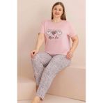 Farya Home Büyük Beden Pamuklu Desenli Anne Kalıp Kısa Kollu Pijama Takımı