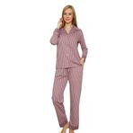 Farya Home Dreamy Lila Mor Pamuklu Uzun Kollu Puantiyeli Düğmeli Yaka Pijama Takımı
