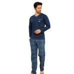Farya Home Dreamy Pamuklu Ekose Kareli V Yaka Cepli Erkek Pijama Takımı, Lacivert, XXL