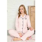 Farya Home Dreamy Pembe Beyaz Secret Pamuklu Likralı Biyeli Kısa Kollu Gömlek Pijama Takımı