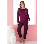 Farya Home Dreamy Uzun Kollu Desenli Düğmeli Yaka Mürdüm Kadın Pijama Takımı
