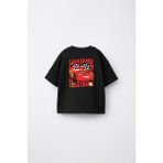 Fasardi Cars Arabalar Şimşek Mcqueen Ön Arka Baskılı Oversize %100 Pamuk Kısa Kol Unisex Çocuk Tişört - Siyah - 8 - 9 Yaş