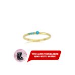 FasekGold 14 Ayar Altın Yüzük - 0.30 Karat Ince Tasarım Modern Sıralı Alyans - Firuze Taşlı Tasarım Yüzük