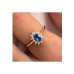 FasekGold Altın Yüzük - 1.05 Karat Safir Topaz 0.30 Karat Pırlanta (Signty) Taşlı Vintage 14 Ayar Altın Yüzük
