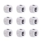 FASHEWELRY E harfli silikon boncuklar, 12 mm, alfabe, kendi yaptığınız bileklikler, kolyeler, küpeler, takı üretimi için mesafe tutucu, 2 mm delik, 10 adet