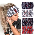 Fashey Bohem alın bandı, siyah, geniş başlı, elastik düğümlü türban saç bandı, yoga, ter bandı, çiçekli, esnek, baş örtüsü, saç aksesuarı, kadınlar ve kızlar için, 4'lü paket (Tip 1)