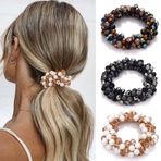 Fashey İnci Saç Scrunchies Boncuk seti Saç Bağları Kristal Elastik Saç Bantları At Kuyruğu Tutucu Saç Halatları Kadınlar ve Kızlar için Saç Aksesuarları (3'lü Paket) (Tip A)