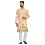 FASHION BAZAR 365 Erkekler Giyim Kumaş Ağır Rayon Nakış İşi ve Baskı İşi Kurta Pijama 12102, Pembe1, XXL