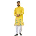 FASHION BAZAR 365 Erkekler Giyim Kumaş Ağır Rayon Nakış İşi ve Baskı İşi Kurta Pijama 12102, Sarı, L