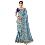 FASHION BAZAR 365 Geleneksel Kadın Saf Doku İpek Kumaş Nakış Taş İnci Gerçek Ayna İşi Saree 12316, 1, XXL