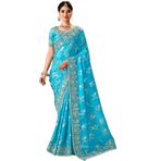 FASHION BAZAR 365 Geleneksel Kadın Saf Doku İpek Kumaş Nakış Taş İnci Gerçek Ayna İşi Saree 12316, 4, XXL