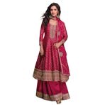 FASHION BAZAR 365 Geleneksel Kadınlar Saf Viskon jakarlı İpek Kumaş Ön Arka Emboridery İş Festivewear Suit 10836, Pembe1, L