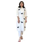FASHION BAZAR 365 Hint Kadın Pamuk Şantuk Kumaş Güzel Fil İplik İş Elbisesi 527j, Beyaz, L