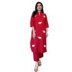 FASHION BAZAR 365 Hint Kadın Pamuk Şantuk Kumaş Güzel Fil İplik İş Elbisesi 527j, Kırmızı, L