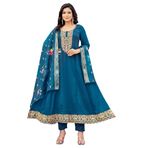 FASHION BAZAR 365 Hint Kadın Saf Vichitra İpek Kumaş Ağır Emboridery İş Elbisesi 12101, Mavi, L