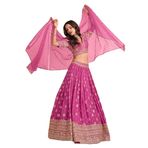 FASHION BAZAR 365 Hintli Kadın Saf Viskon Jakarlı İpek Kumaş Ağır İpek Nakış İşi Lehenga 11652, 1, M