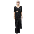 FASHION BAZAR 365 Kadın İki Tonlu Saten İpek Kumaş Sırası Kırmızı Ayna İş Partywear Saree 11877, Siyah, L