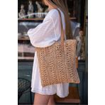 FASHION COCKTAIL Deri Saplı Fermuarlı İç Cepli Kare Örgü Yazlık Sahil Plaj Beachwear Hasır Örgü İthal Çanta