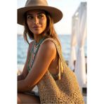 Fashion Cocktail Geometrik Dairesel Desenli Çift Kalın Askılı Çıtçıtlı Astarlı Iç Cepli Kağıt Ip Örgü Bohem Doğal Hasır Çanta Örgü Örme Plaj Sahil Deniz Omuz Çantası - Camel
