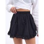 Fashion Cocktail Minik Fiyonklu Dantel Şeritli Esnek Lastik Bel Kombin Gotik Etek Siyah - 40