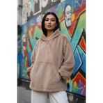 Fashion Cocktail Pofuduk Yumuşacık Gizli Cepli Kapşonlu Salaş Geniş Kadın Sweat Sütlü Kahve - Kahverengi - 40