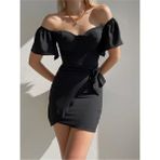 Fashion Cocktail Yaprak Kol Önden Bağlamalı Göğüs Pedli Mini Kokteyl Davet Gece Elbisesi - 38 - Siyah
