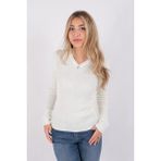Fashion Friends 23K0289K1 Kadın V Yaka Kazak - Ekru - L