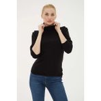 Fashion Friends 25K0780K1 Kadın Baıkçı Yaka Kazak - Siyah