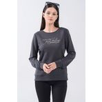 Fashion Friends 5370375 Füme Bisiklet Yaka Baskılı Kadın Sweatshirt