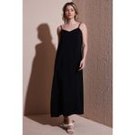 Fashion Friends A Kesim V Yaka Askılı Modal Midi Bayan Elbise 26Y0501K1 SİYAH