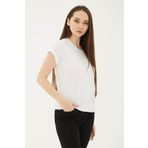 Fashion Friends Bisiklet Yaka Dökümlü Viskon Ekru Kadın T-shirt 25y0194k1