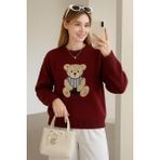 Fashion Friends Bisiklet Yaka Nakışlı Bordo Kadın Kazak 25K0314K1 - M