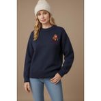 Fashion Friends Bisiklet Yaka Nakışlı Indigo Kadın Kazak 25K0313K1 - M